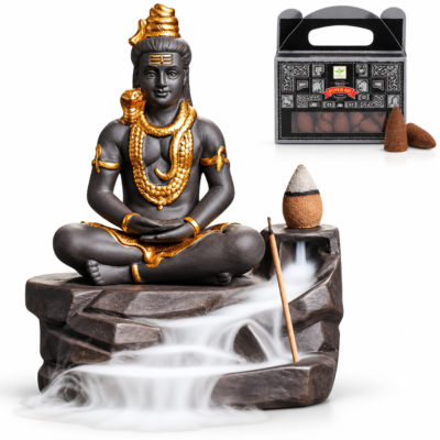 Rookwaterval Shiva - Backflow Wierookhouder - Incl. 24 Satya Wierookkegels - Meditatie, Yoga, Cadeau