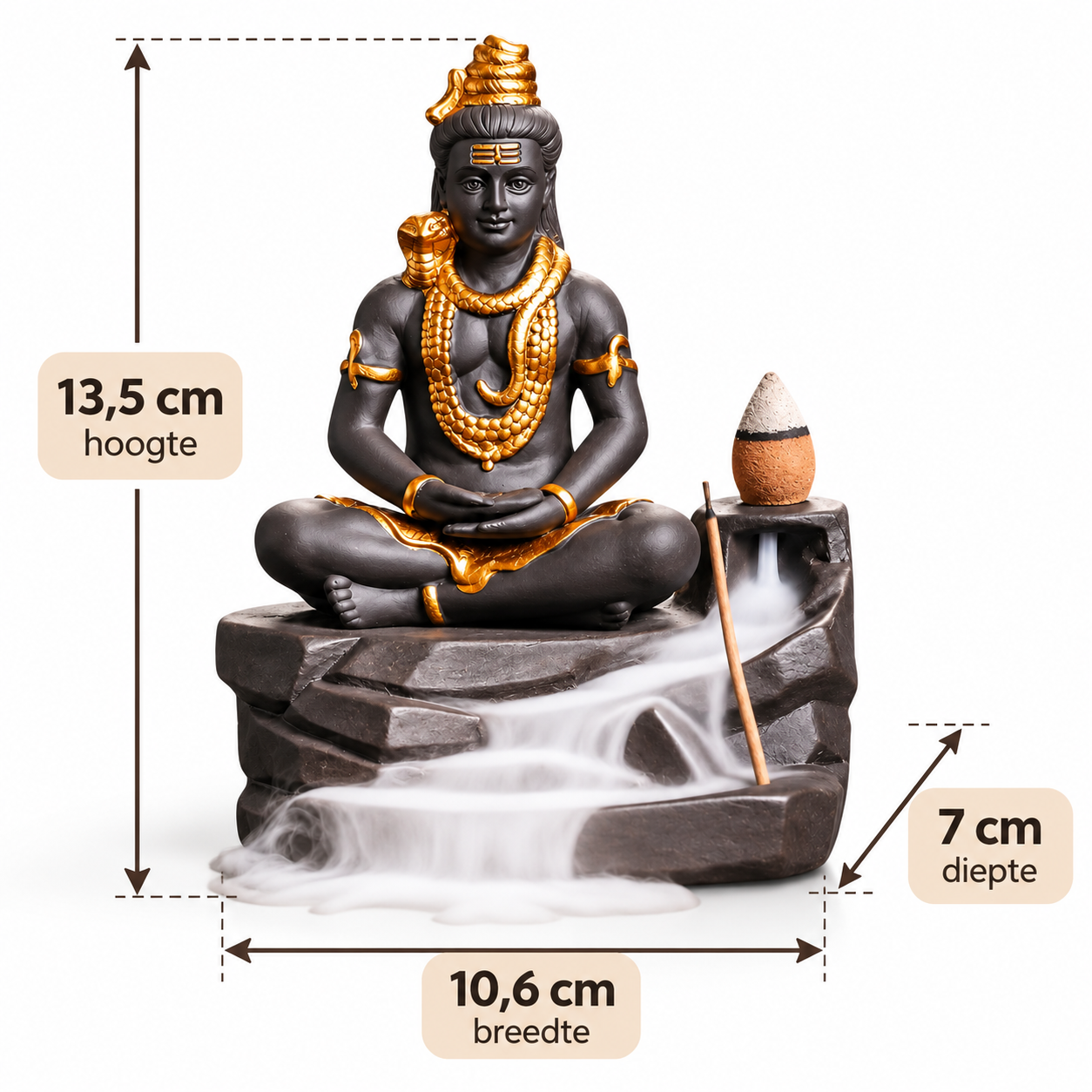 Rookwaterval Shiva - Backflow Wierookhouder - Incl. 24 Satya Wierookkegels - Meditatie, Yoga, Cadeau - Afbeelding 5
