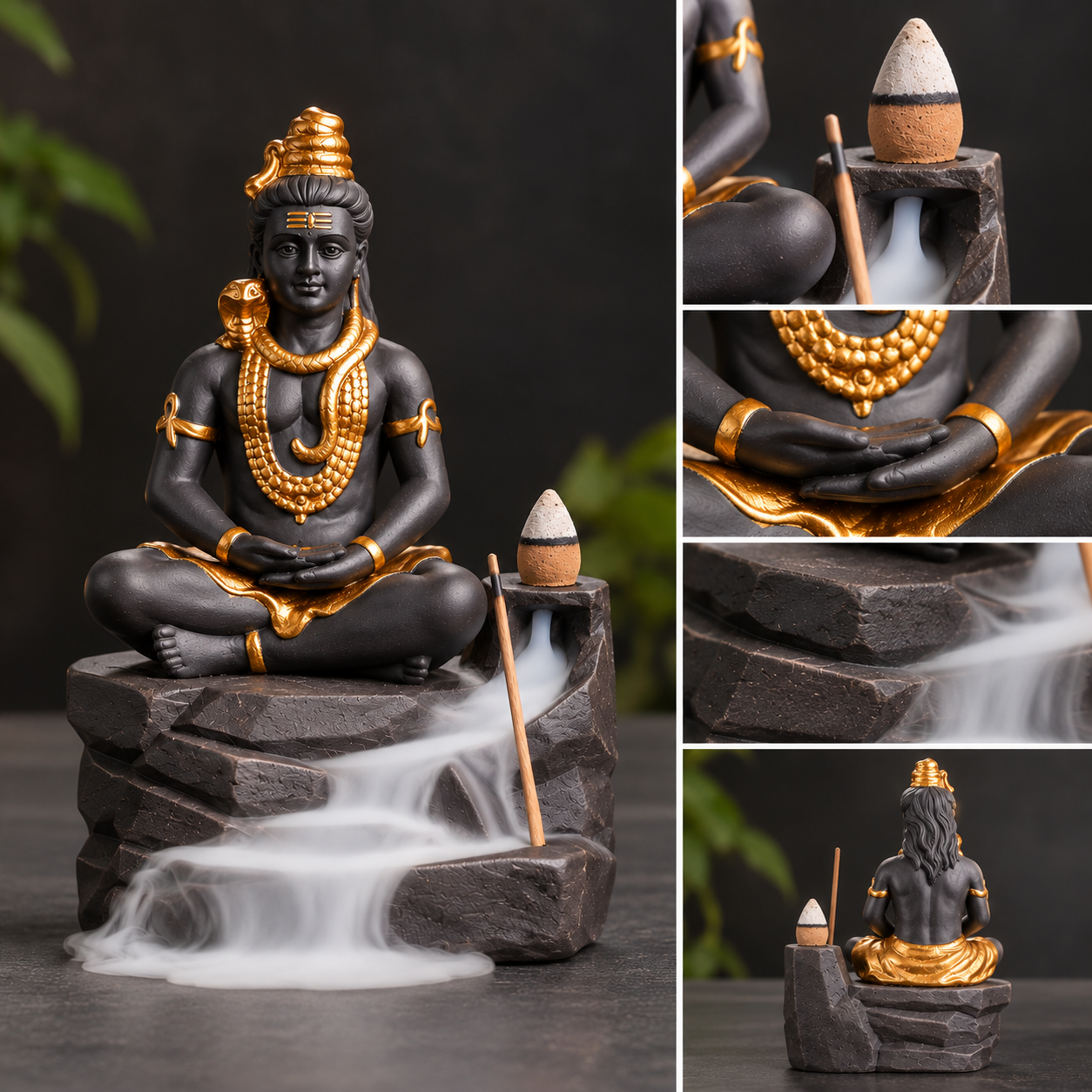 Rookwaterval Shiva - Backflow Wierookhouder - Incl. 24 Satya Wierookkegels - Meditatie, Yoga, Cadeau - Afbeelding 4
